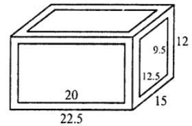 Que-17: Find the volume of wood required for making the closed box with internal dimensions : 20 cm by 12.5 cm by 9.5 cm; wood 1.25 cm thick.