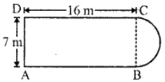 Que-9: The horizontal cross-section of a water tank is in the shape of a rectangle with a semicircle at one end, as shown in figure. The water is 2.4 m deep in the tank. Calculate the volume of water in the tank in gallons.