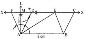 Que-8: (i) Construct a parallelogram ABCD and parallelogram ABEF, where AB = 8 cm and the altitude of each parallelogram is 3 cm. (ii) Prove that parallelogram ABCD has the same area as parallelogram ABEF. (iii) Prove that triangle ABE has half the area of parallelogram ABCD.