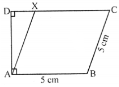 Que-10: In the figure, ABCX is a rhombus of side 5 cm. Angles BAD and ADC are right angles. If DC = 8 cm, calculate the area of ABCX.