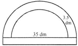 Que-13: A lawn is in the shape of a semi-circle of diameter 35 dm. The lawn is surrounded by a flower bed of width 3.5 dm all round. Find the area of the flower bed in dm2.
