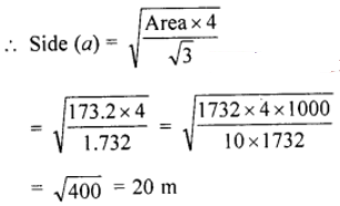 Que-15: The area of an equilateral triangle is 173.2 m2. Find its perimeter.
