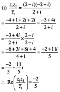 Que-22: Let z1 = 2 – i, z2 = – 2 + i, find (i) Re (z1.z2)/(z¯1),