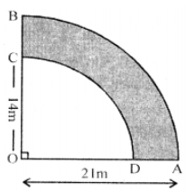 ABCD is a flower bed. If OA = 21 m and OC = 14 m, find the area of the bed.