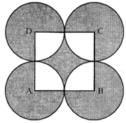 In the figure, A, B, C and D are centres of equal circles which touch externally in pairs and ABCD is a square of side 14 cm. Find the area of the shaded region.