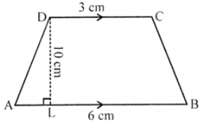 Que-1: Find the area of the trapezium if the : (i) Parallel sides are 3 cm and 6 cm and perp. distance between them is 10 cm.