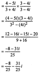 Que-8: Find the multiplicative inverse of each of the following complex numbers when it exists. (vii) (3+4i)/(4−5i) 
