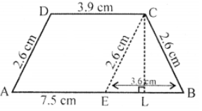 Que-7: The parallel sides of a trapezium are 7.5 cm, 3.9 cm, and the other sides are each 2.6 cm. Find its area.