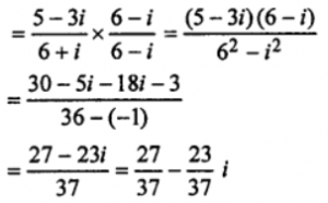 Que-12: Perform the indicated operation and give your answer in the form x + yi, where x and y are real numbers and i = √-1. (iv) (5−3i)/(6+i) 