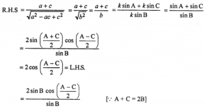 Que-23: (i) In a ∆ABC the angles A, B, C are in A.P. show that 2 cos (A−C)/2 = (a+c)/√(a²−ac+c²) 
