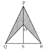 PQR is an isosceles triangle whose equal sides PQ and PR are 13 cm each, and the base QR measures 10 cm. PS is the perpendicular from P to QR and O is a point on PS such that ∠QOR = 90°. Find the area of shaded region.