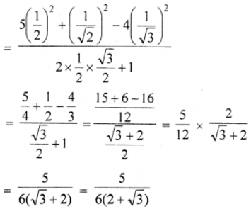 find the value of : (x) (5sin²30°+cos²45°−4tan²30°) / (2sin30°cos30°+tan45°) 