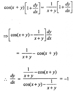 Que-18: Find dy/dx if (i) x = y log (xy) (ii) x log y + y log x = 5 (iii) sin (x + y) = log (x + y) (iv) sin²x + 2 cos y + xy = 0