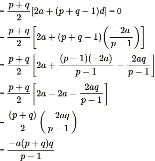 Que-32: The first term of an A.P. is a, the sum of first p terms is zero, show that the sum of its next q terms is [-a(p+q)q]/(p-1).