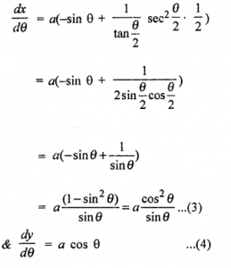 Que-10: If x = a (cos θ + log tan θ/2) and y = a sin θ, find dy/dx at θ = π/3 and θ = π/4.