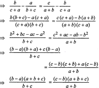 Que-17: If a2, b2, c2 are in A.P., prove that {a/(b+c)}, {b/(c+a)}, {c/(a+b)} are in A.P.