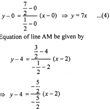 Que-10: The sides of a triangle are OA, OB, AB and have equations 2x – y = 0, 3x + y = 0, x – 3y + 10 = 0, respectively. Find the equation of the three medians of the triangle and verify that they are concurrent.