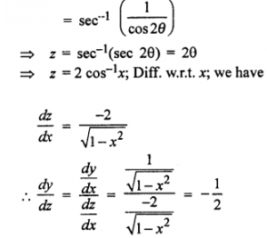 Que-5: Differentiate (i) tan-1(2x/1-x²) w.r.t tan-1 (ii)tan-1(x/√1-x²) w.r.t sec-1(1/2x²-1) (iii) tan-1(2x/1-x²) w.r.t sin-1(2x/1-x²) (iv) tan-1(√(1+x²) - 1/x) w.r.t tan-1 x.
