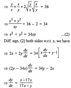 Que-17: If √y/x + √x/y = 6 , show that dy/dx=x-17y/17x-y