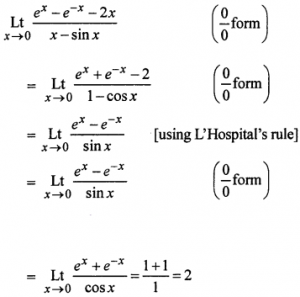 Que-20: lim(x→0)(ex - e-x - 2x/x - sin x)