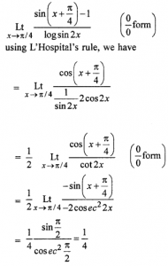 Que-4: lim(x→π/4)(sin(x+π/4) - 1/log sin 2x)