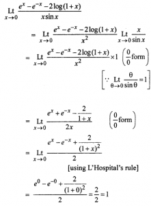 Que-6: lim(x→0)(ex - e-x - 2log(1+x)/x sin x)