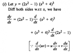 Que-7:Differentiate with respect to x : (i) (2x² – 1) (x³ + 4)³ (ii) x^(4) -1 /√1+x (iii)(x+1/x)^(-1) (iv) tan42x