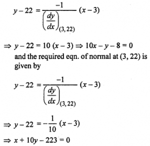 Que-3: Find the equation of the tangent and normal to the given curves at the points given: (i) y = 2x² – 3x – 1 at the point (1, 2) (ii) x = cos t, y = sin t, at t = π/4 (iii) y = x² + 4x + 1 at the point whose abscissa is 3 (iv) y² = x³/4-x at (2, – 2) (v) x²/a² - y²/b² = 1 at (x0, y0)