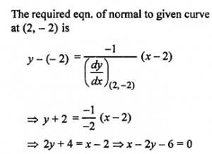 Que-3: Find the equation of the tangent and normal to the given curves at the points given: (i) y = 2x² – 3x – 1 at the point (1, 2) (ii) x = cos t, y = sin t, at t = π/4 (iii) y = x² + 4x + 1 at the point whose abscissa is 3 (iv) y² = x³/4-x at (2, – 2) (v) x²/a² - y²/b² = 1 at (x0, y0)