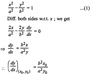 Que-3: Find the equation of the tangent and normal to the given curves at the points given: (i) y = 2x² – 3x – 1 at the point (1, 2) (ii) x = cos t, y = sin t, at t = π/4 (iii) y = x² + 4x + 1 at the point whose abscissa is 3 (iv) y² = x³/4-x at (2, – 2) (v) x²/a² - y²/b² = 1 at (x0, y0)