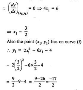 Que-6: Find the point on the curve y = 2x² – 6x – 4 at which the tangent is parallel to the x-axis.