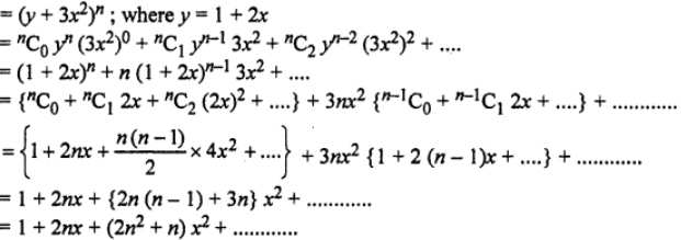 Expand (1 + 2x + 3x2)n in a series of ascending powers of x up to and including the term in x2. 