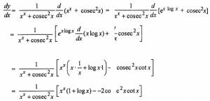 Que-18: Find dy/dx if (i) y = log (xx + cosec² x) (ii) y = esin²x(2tan-1√1-x/1+x) (iii) xy = yx (iv) (cos x)y = (siny)x 