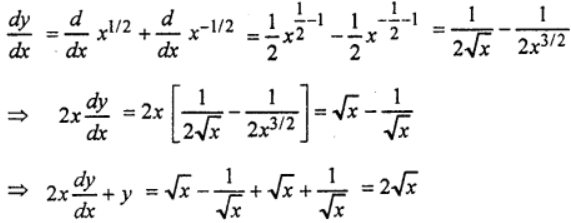Que-19: If y= √x – 1/√x, prove that 2x (dy/dx) + y = 2√x.