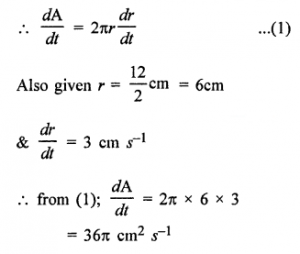 Que-5: The stone dropped into still water produces a series of continually enlarging concentric circles; it is required to find the rate per second at which the area of one of them is enlarging when its diameter is 12 cm supposing the wave to be then receding from the centre at the rate of 3 cm s-1.