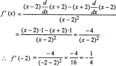 Que-13: If f(x) = (x+2)/(x−2) for all x ≠ 2, find f ‘ ( – 2).