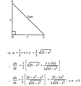 Que-11: (i) Find the largest possible area of a right angled triangle whose hypotenuse is 5 cm long. (ii) Show that of all right triangles inscribed in a circle, the triangle with maximum perimeter is isosceles. (iii) AB is a diameter of a circle and C is any point on the circle. Show that the area of △ABC is maximum, when it is isosceles.