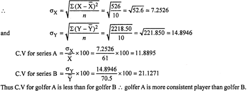Que-15: The scores of two golfers for 10 rounds each are: 