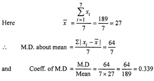 From the following data, using mean, calculate mean deviation and the coefficient of mean deviation. Que-1: 15, 17, 19, 25, 30, 35, 48