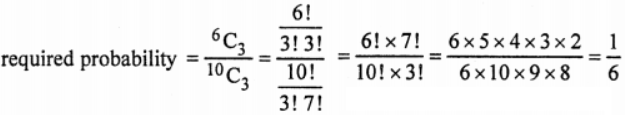 Que-2: What is the probability of getting 3 white balls in a draw of 3 balls from a box containing 6 white and 4 red balls ?