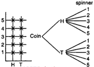 Que-5: A five-sided spinner is spun and a coin is tossed. (i) Show the combined outcomes in a space diagram and in a tree diagram.