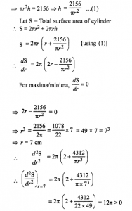 Que-23: A closed right circular cylinderfhas volume 2156 cubic units. What should be the radius of the base so that the total surface area may be minimum ? (Use π = 22/7).