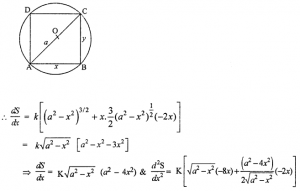 Que-27: Assuming that the stiffness of a beam of rectangular cross-section varies as the breadth and as the cube of the depth, what must be the breadth of the stiffest beam that can be cut from a log of diameter a.