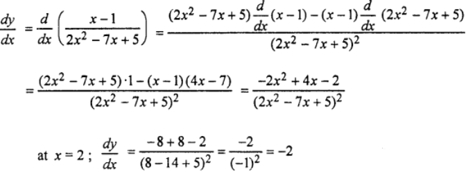 Que-19: (i) If y = (x−1)/{2x²−7x+5}, find dy/dx at x = 2. 
