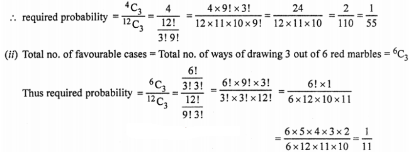 Que-5: In Q. 4, three marbles are drawn from the bag. What is the probability that (i) they are all blue ? (ii) they are all red ? 