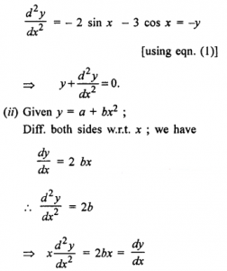 Que-3: (i) If y = 2 sin x + 3 cos x, prove that y + d²y/dx² = 0. (ii) If y = a + bx², prove that x.d²y/dx² = dy/dx (iii) If y = tan x + sec x, prove that d²y/dx² = cos x/(1-sin x)². (iv) If y = 500, e7x + 600 e-7x, show that d²y/dx² = 49 y. (iv) If ey (1 + x) = 1, show that d²y/dx² = (dy/dx)².