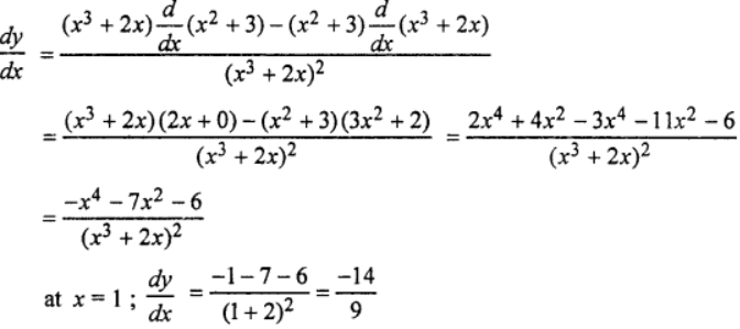 Que-19 (ii) If y = (x²+3)/(x³+2x), find dy/dx at x = 1