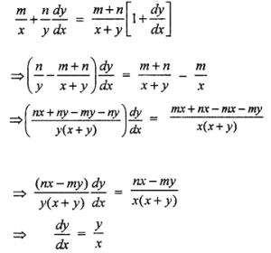 Que-20: If xmyn = (x + y)m+n, prove that dy/dx = y/x.