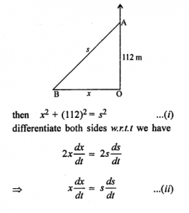 Que-11: A kite is 112 metres above the ground and has 130 metres string out. If the kite is travelling horizontally at 8 m/s directly away from the boy who is flying it, at what rate is the string out?