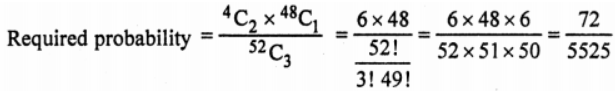 (iii) From a pack of 52 cards, 3 cards are drawn ‘at random’. Find the probability of drawing exactly two aces.